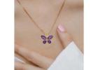 Bibelot Jewels - Amethyst Gemstone Butterfly Gold Plated Pendant Necklace